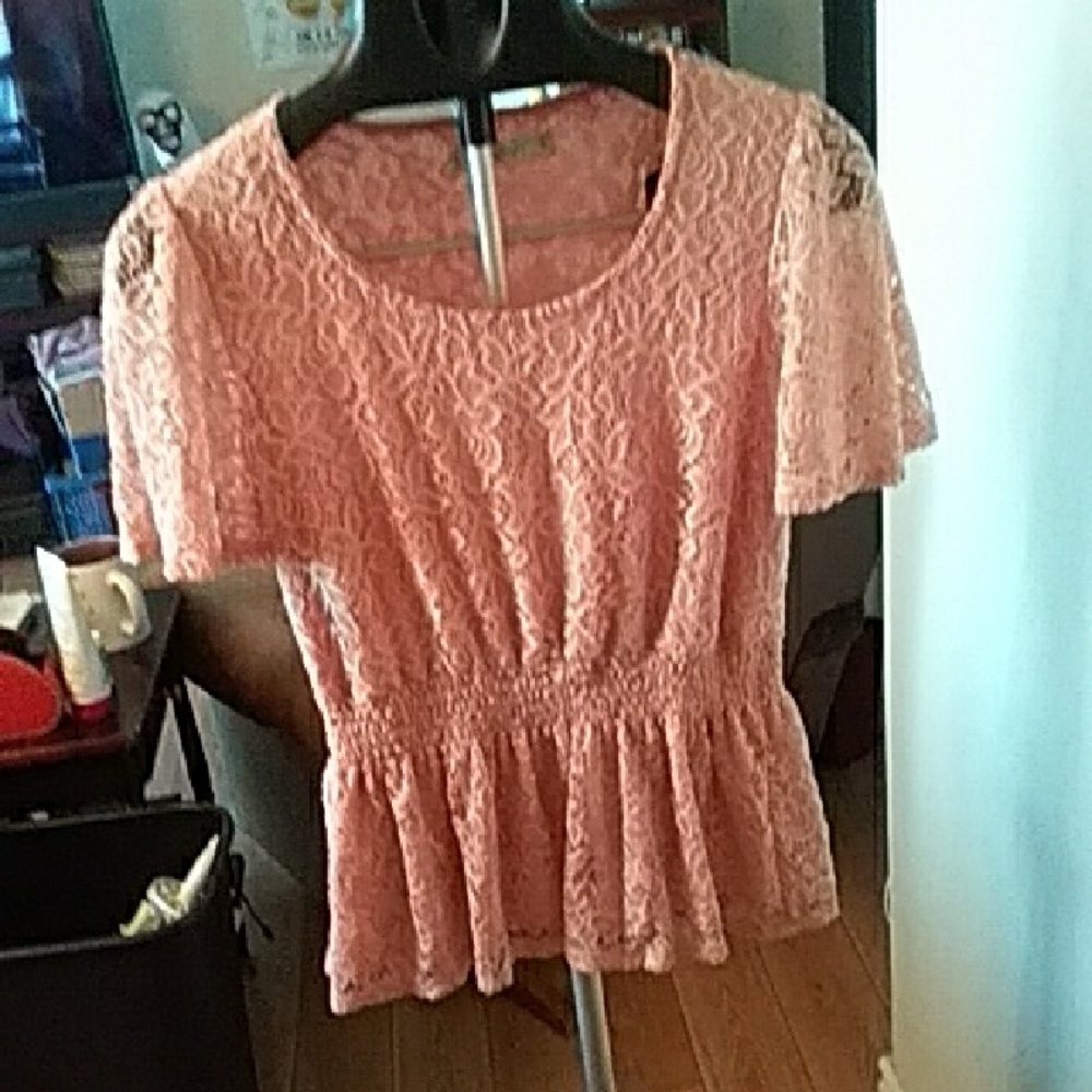 10/$10 Style Therapy Pink Peplum Blouse with Embellished Details